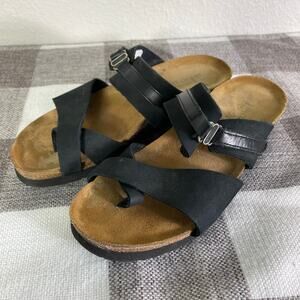 Naot Women’s Leather Strappy Sandals Black Size 37 Suede Footbed Buckle Comfort‎